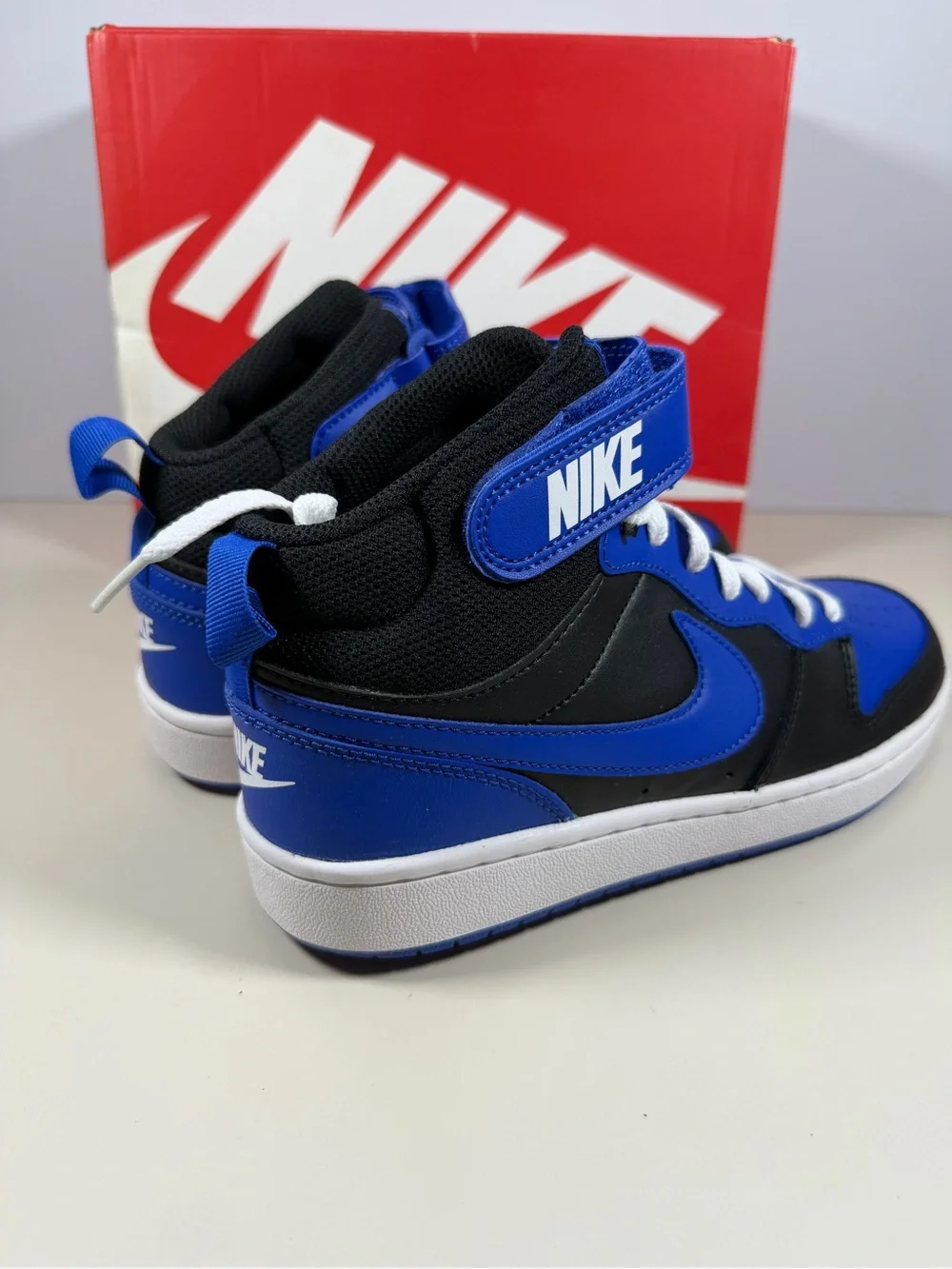 Nike Kids High-Top Sneakers in Black and Royal Blue with White Laces